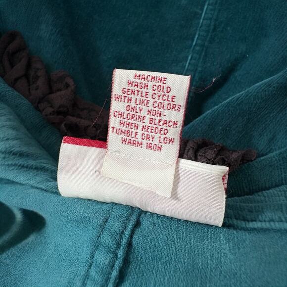 Upcycled Whimsigoth Teal Corduroy Jacket Black Cat Patch Lace Ruffle Salem 12 - Picture 8 of 8